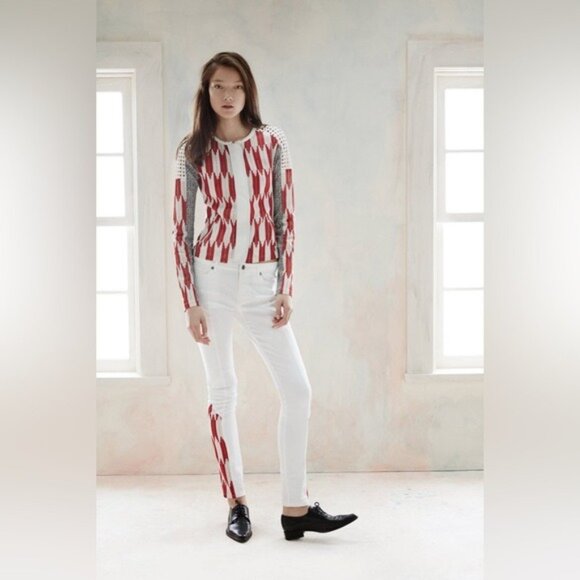 SACHIN & BABI Women’s White Jeans Red Ankle Mesh Detail 515P17-521 Size 6